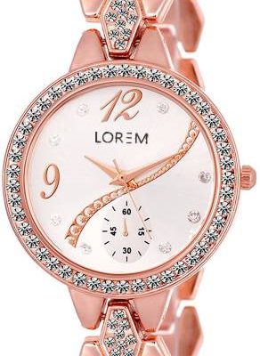LOREM New LR215 Rose Gold Metal Diamond Studed Chronograph Watch
