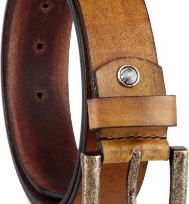 U+N Men Casual Brown Genuine Leather Belt