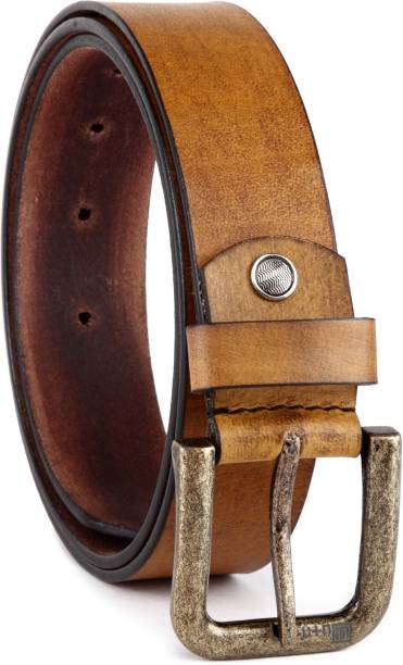 U+N Men Casual Brown Genuine Leather Belt