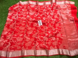 Pure Kanchi organza silver design sarees