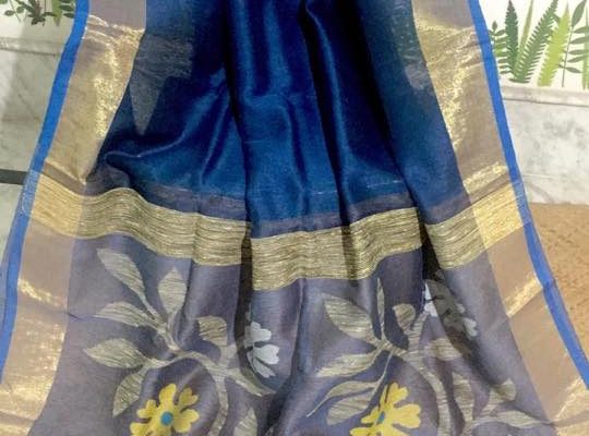 Pure handloom silk linen sarees with weaving pallu