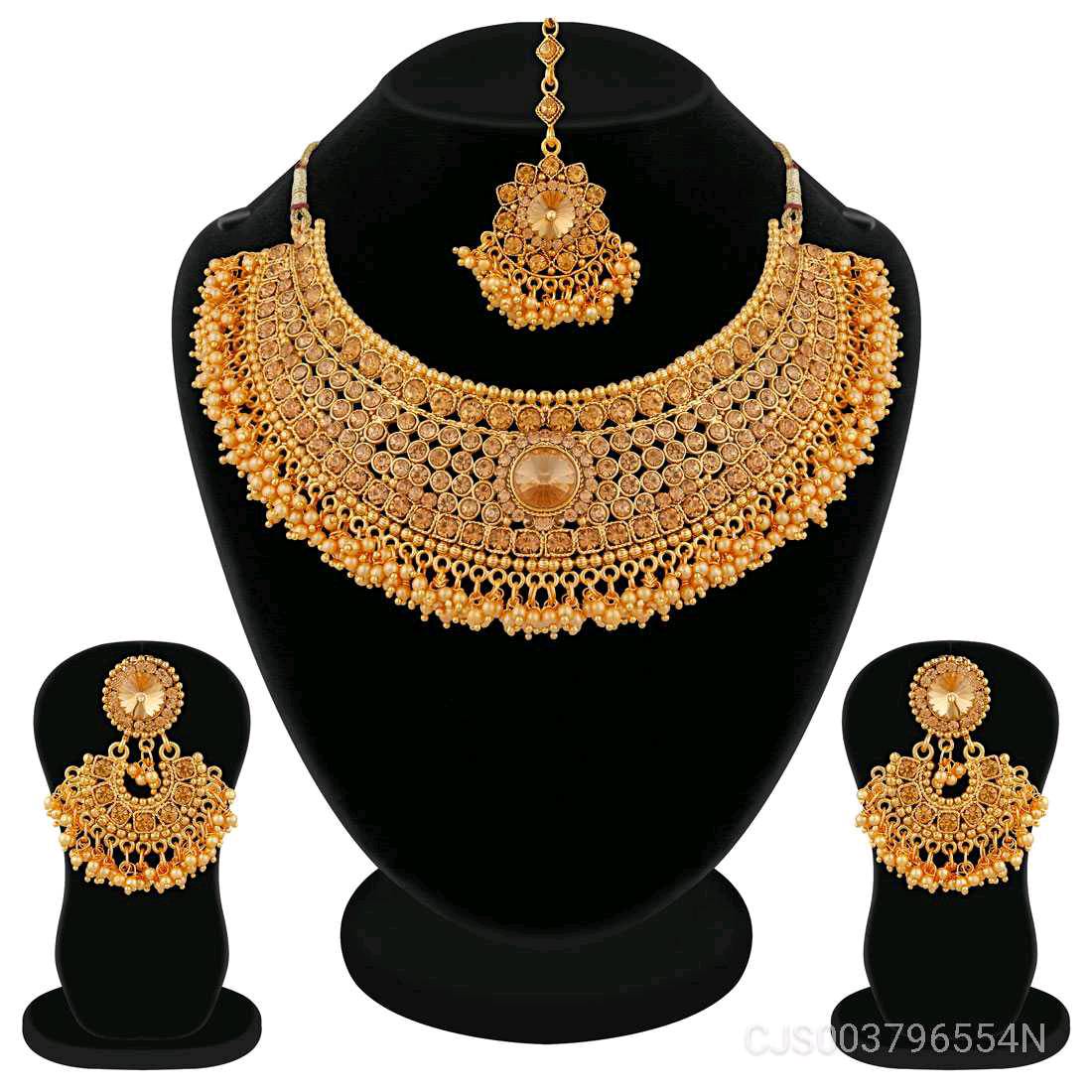 Apara Bridal Pearl LCT Stones Gold Necklace Set